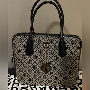 Tory Burch navy and Tan Monogram Swing Satchel.